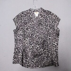 Talbots‎ Top Plus 16 Animal Print Pure Silk Vintage Faux Wrap Timeless Quality